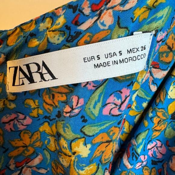 Zara Floral Midi Dress Feminine Flowy Spring Lightweight Small Blue Pink - Picture 3 of 13